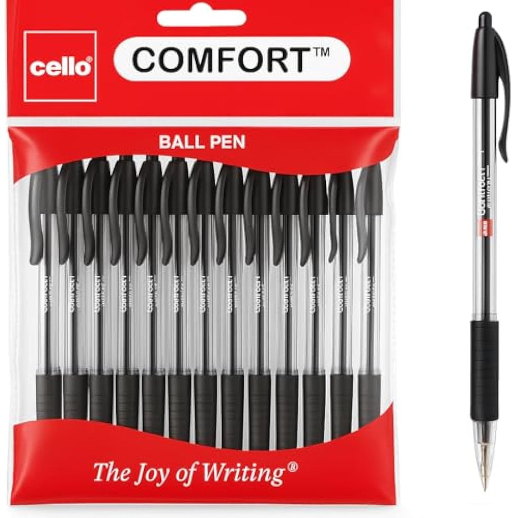 Cello Comfort Retractable Ballpoint Pens | 1.0mm Black Ink | 12 Pack