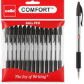 Cello Comfort Retractable Ballpoint Pens | 1.0mm Black Ink | 12 Pack