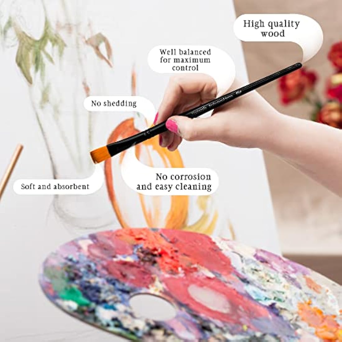Pinturale Arts 12-Piece Handmade Acrylic and Oil Paint Brush Set
