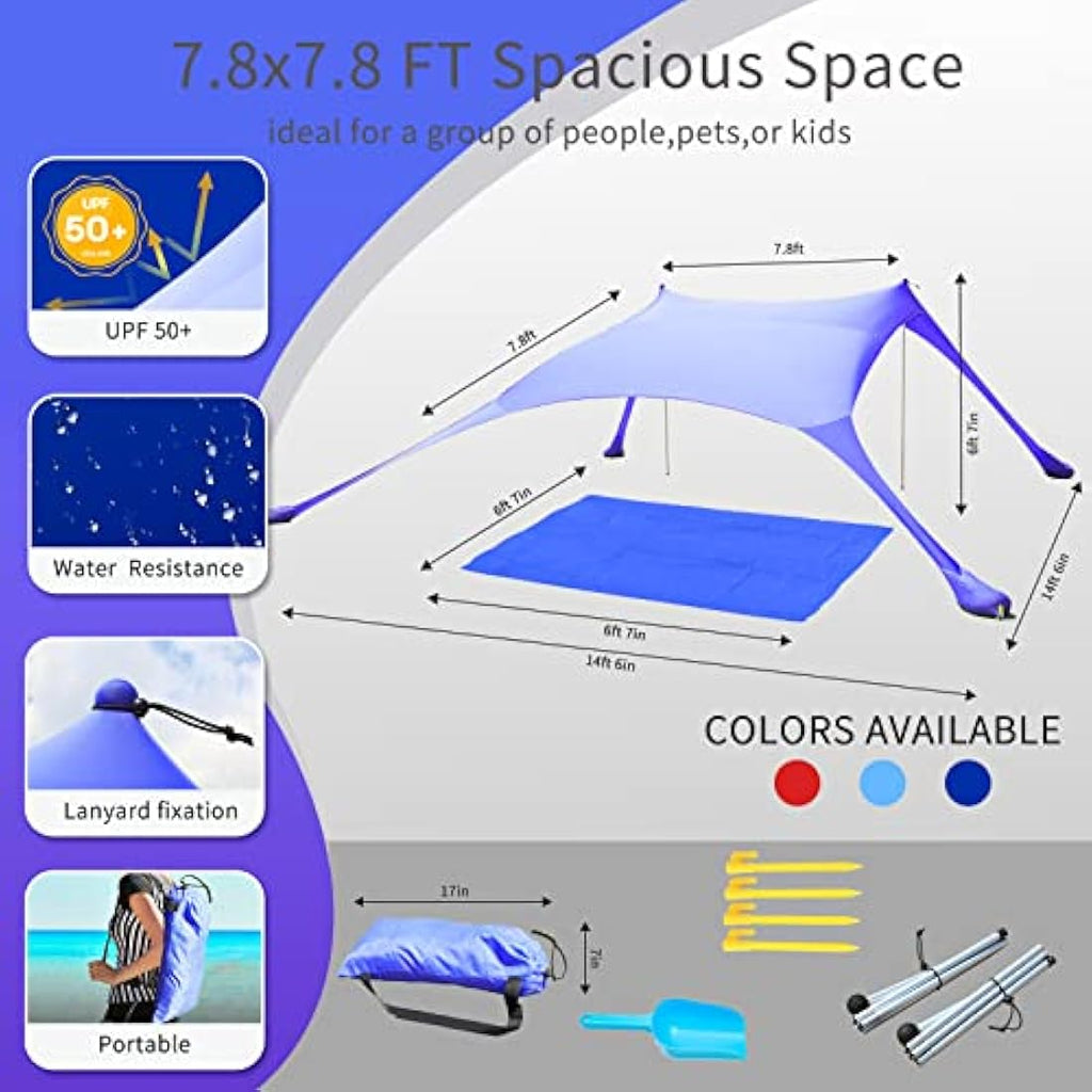 CUUPO 7x7ft Beach Tent Sun Shelter – UPF 50+ Lycra Canopy with Blanket