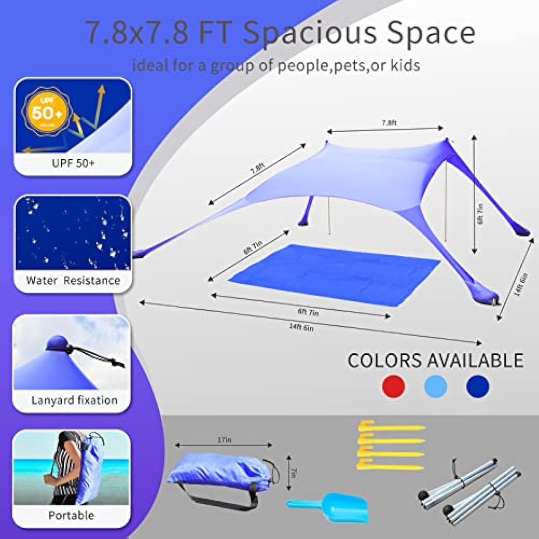 CUUPO 7x7ft Beach Tent Sun Shelter – UPF 50+ Lycra Canopy with Blanket