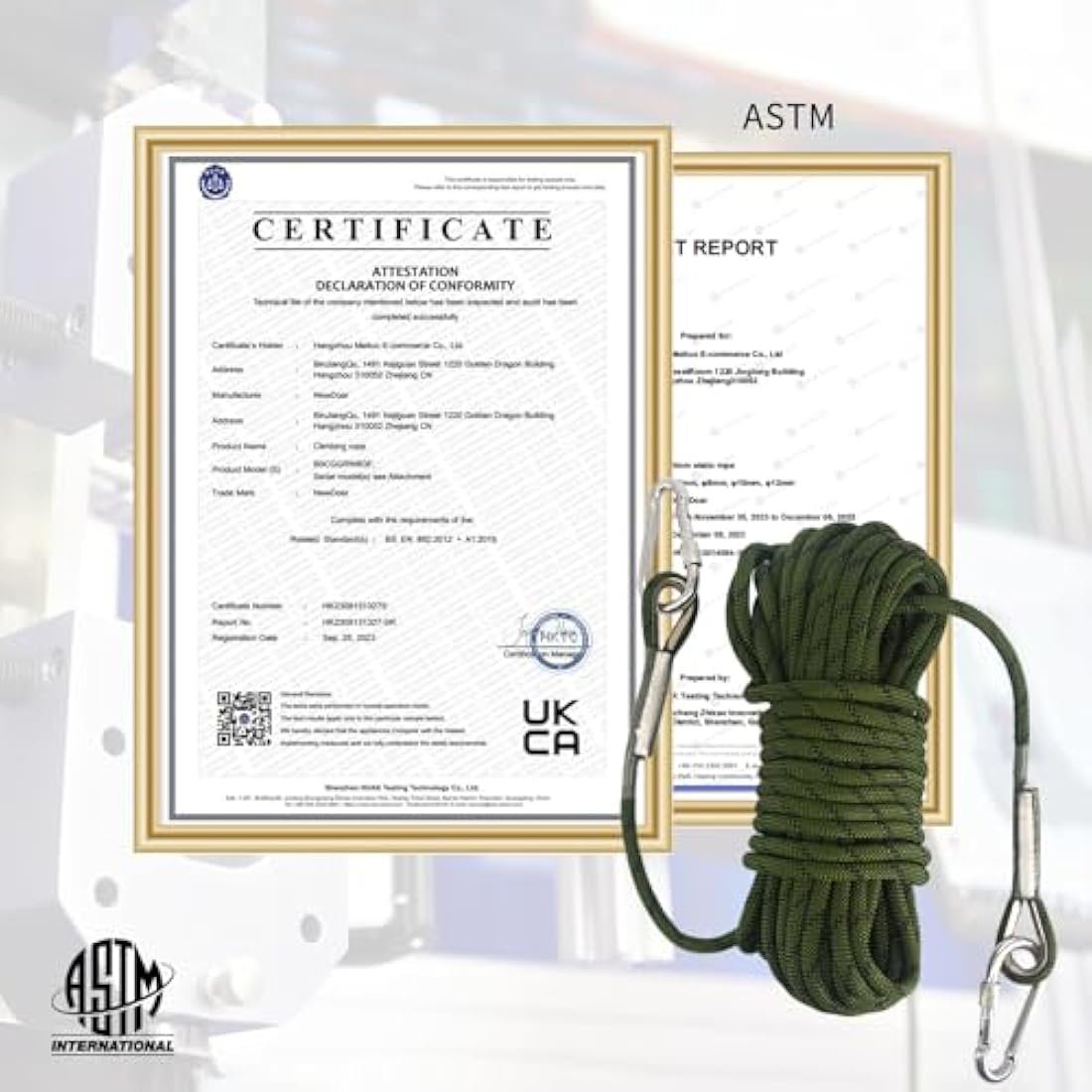 NewDoar 10mm Static Climbing Rope – 18KN Safety Cord with 2 Carabiners