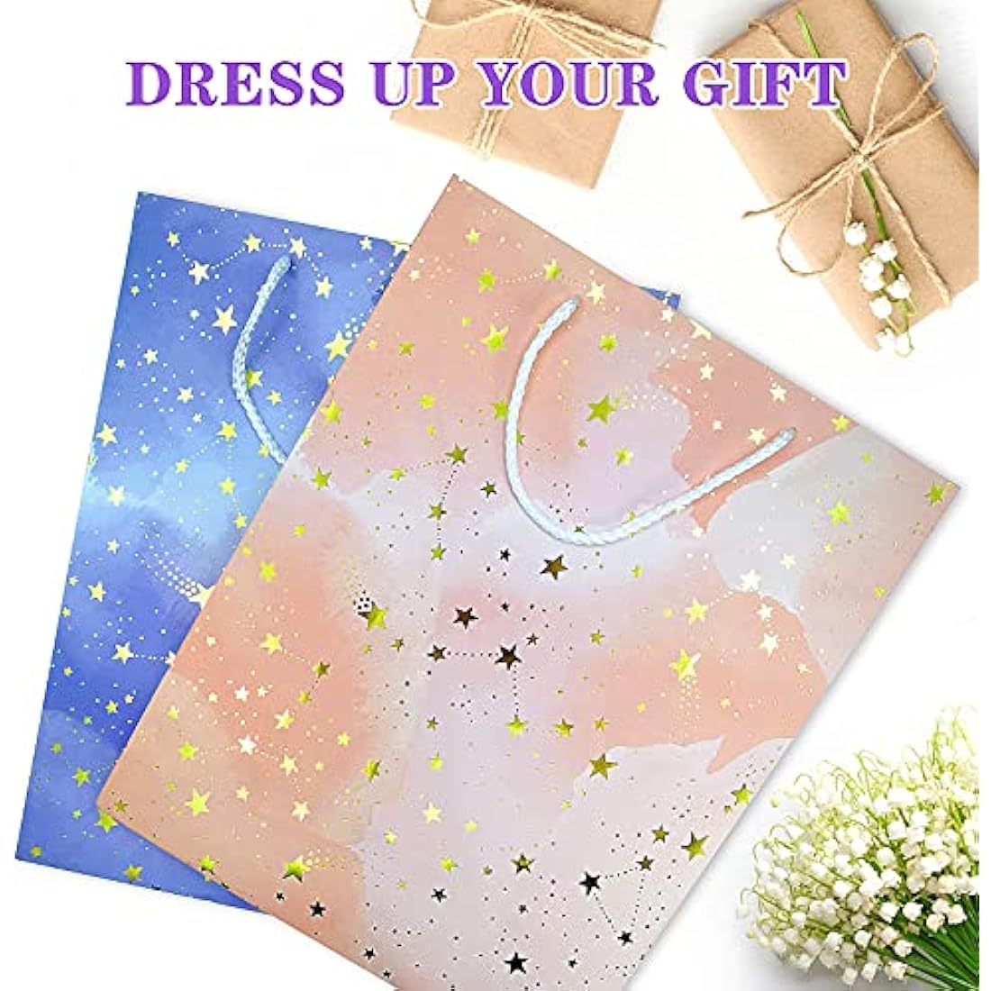 Large Gift Bags with Tissue Paper – 2 Pack Pink & Blue Set