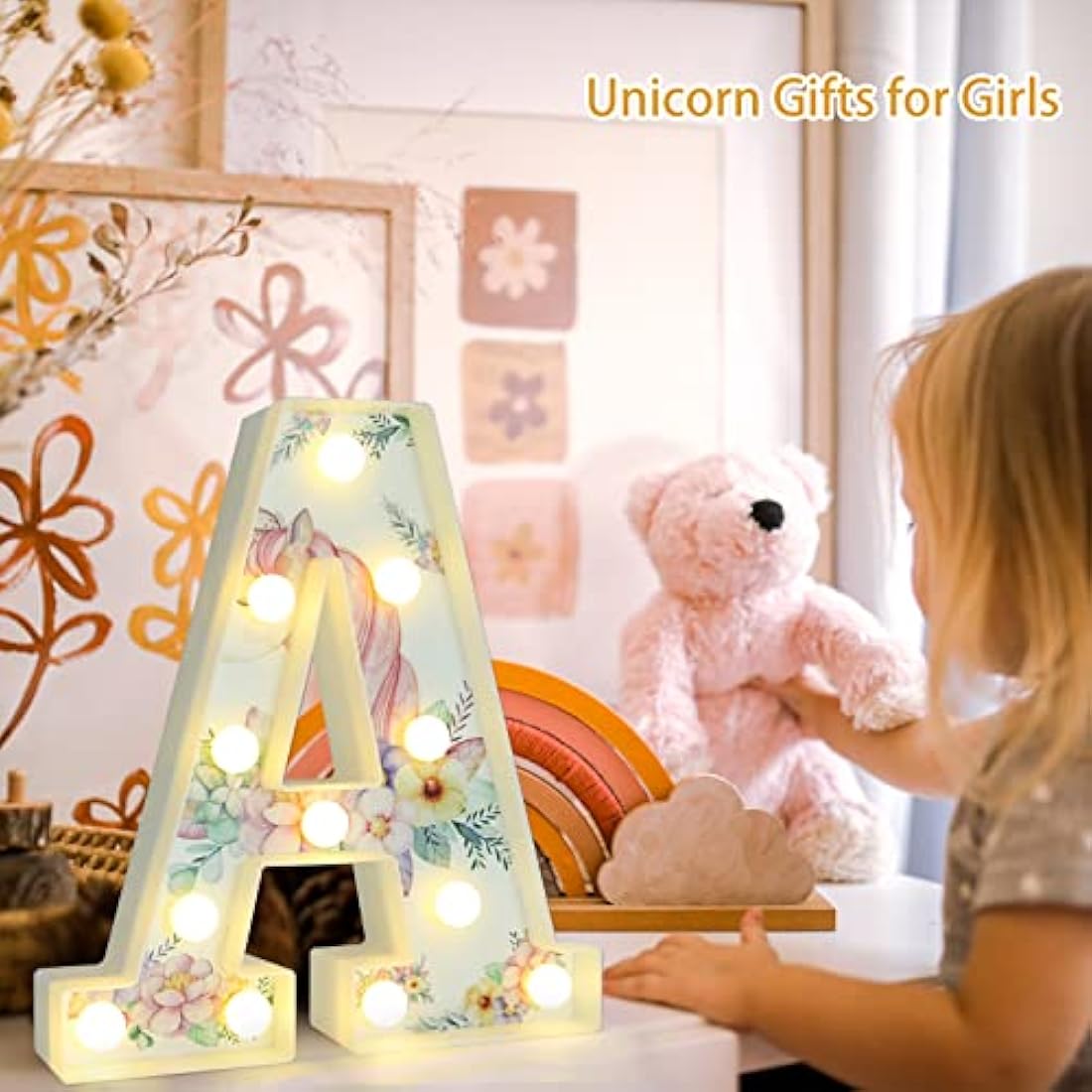 Unicorn LED Light Up Letter Q – Warm White Night Light