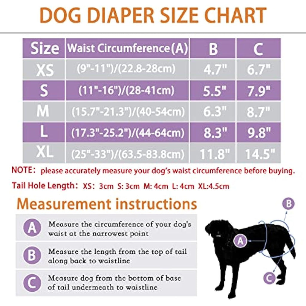 COMSLE Reusable Female Dog Diapers - 3 Pack Washable Absorbent Puppy Nappies