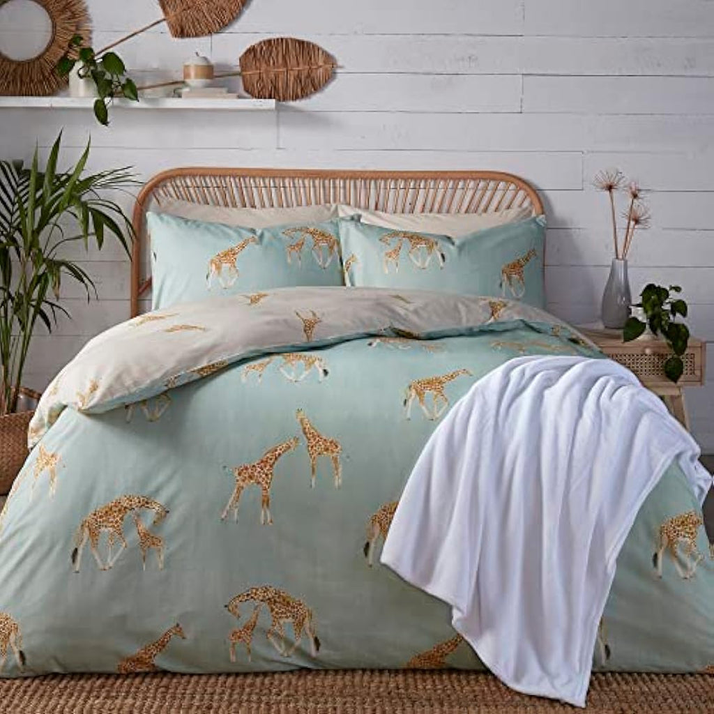 Fusion Milo Giraffe Reversible Duvet Cover Set - Duck Egg Single Bed
