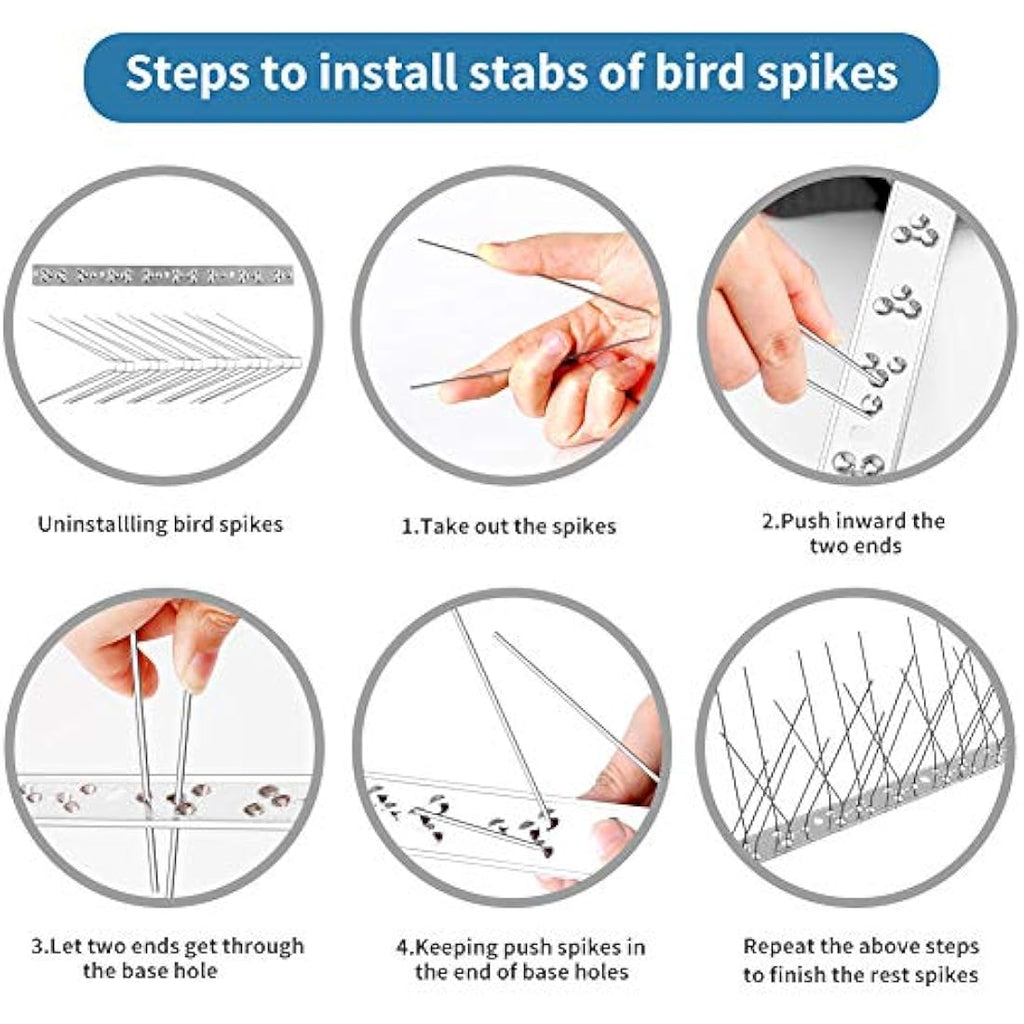 Joymi Stainless Steel Bird Spikes – 20ft Pigeon Deterrent Kit (18 Pack)