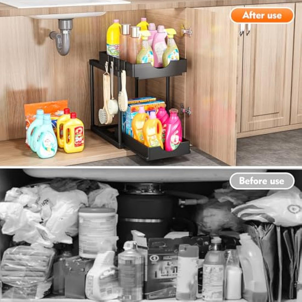 PurKeep 2-Tier Under Sink Organizer | Sliding Kitchen Storage - 2 Pack