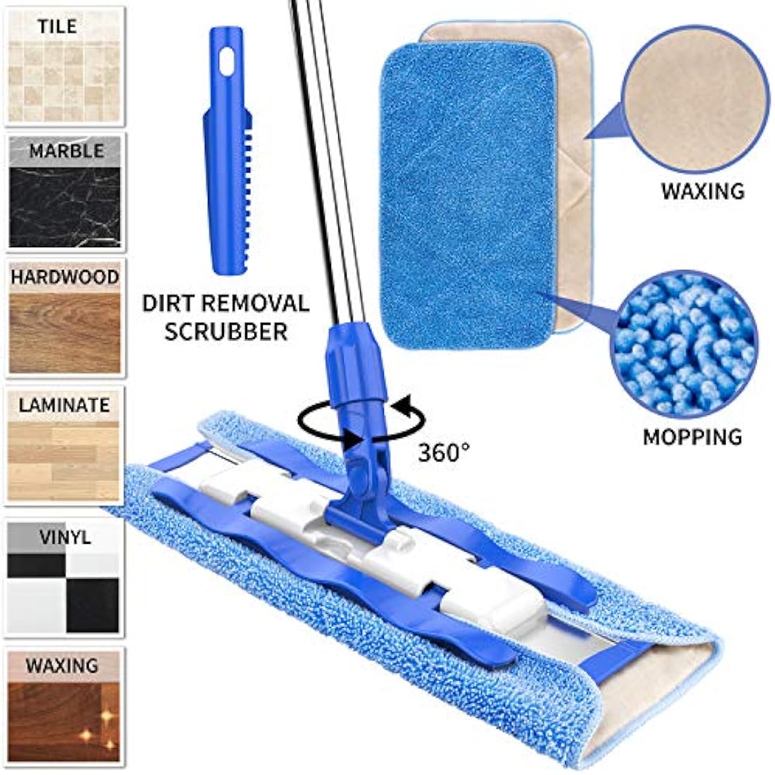 MR.SIGA Professional Microfiber Mop - Stainless Steel Handle with 3 Pads