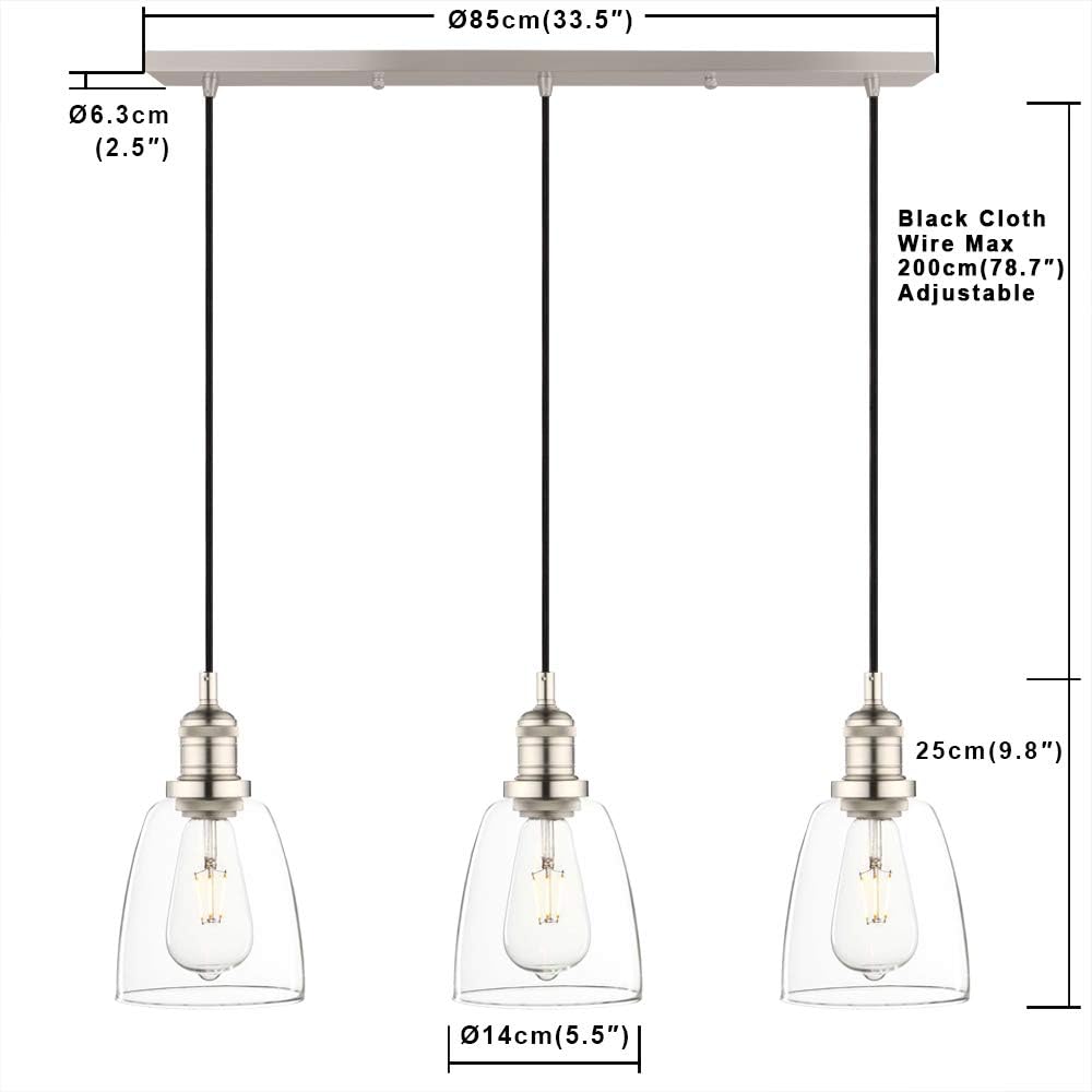Phansthy 3-Light Industrial Pendant Chandelier | Adjustable Glass Shade