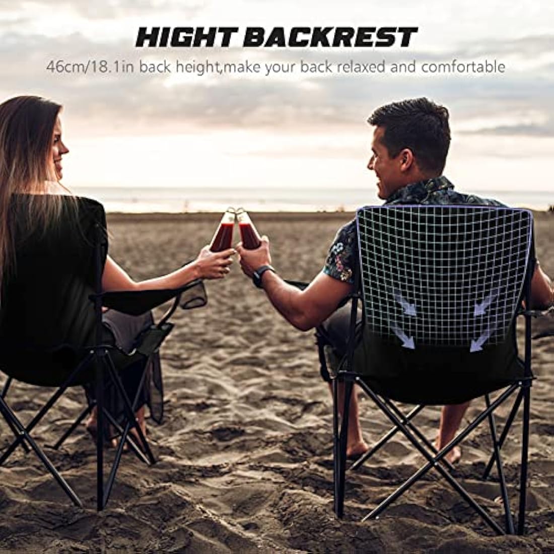 ACTIVE FOREVER Folding Camping Chairs Set of 2 | Portable Black Beach Chairs