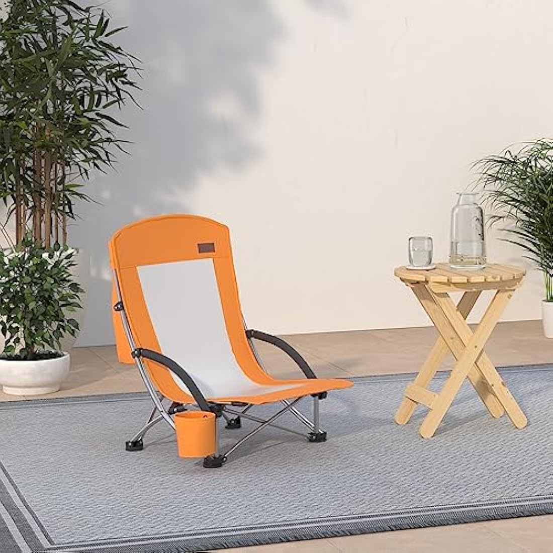 Nice C High Back Beach Camping Chair with Cooler Bag & Cup Holder – Orange