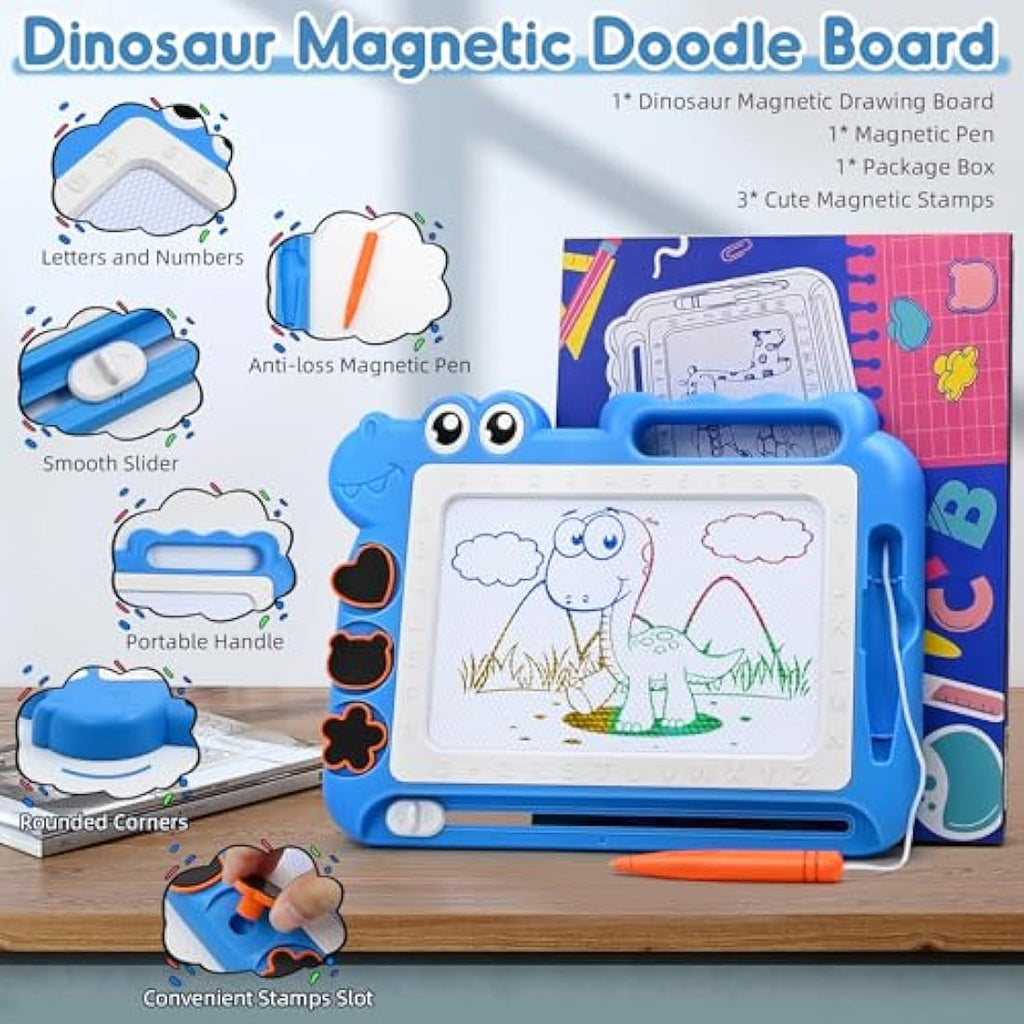 AiTuiTui Dinosaur Magnetic Drawing Board | Erasable Toddler Doodle Toy – Blue
