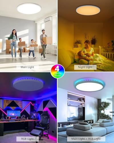 Peasur 42cm LED Ceiling Light | 32W Dimmable RGB Flush Mount with Remote
