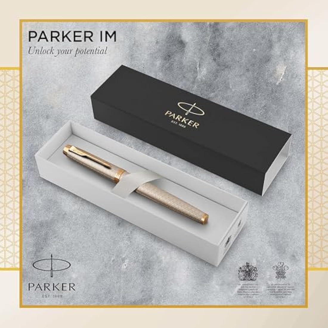 Parker IM Rollerball Pen – Premium Warm Silver Fine Point Black Ink