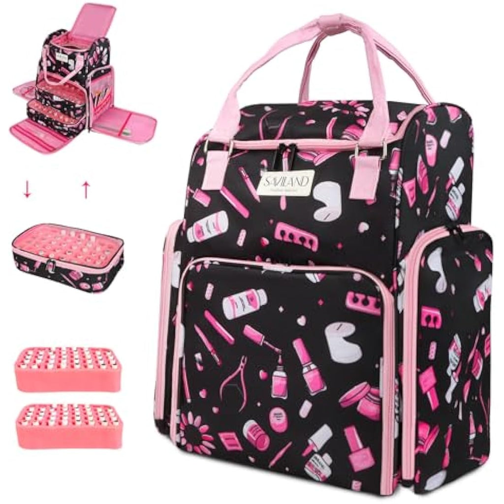 Saviland Nail Polish Organizer Bag | 80 Bottle Large Travel Backpack