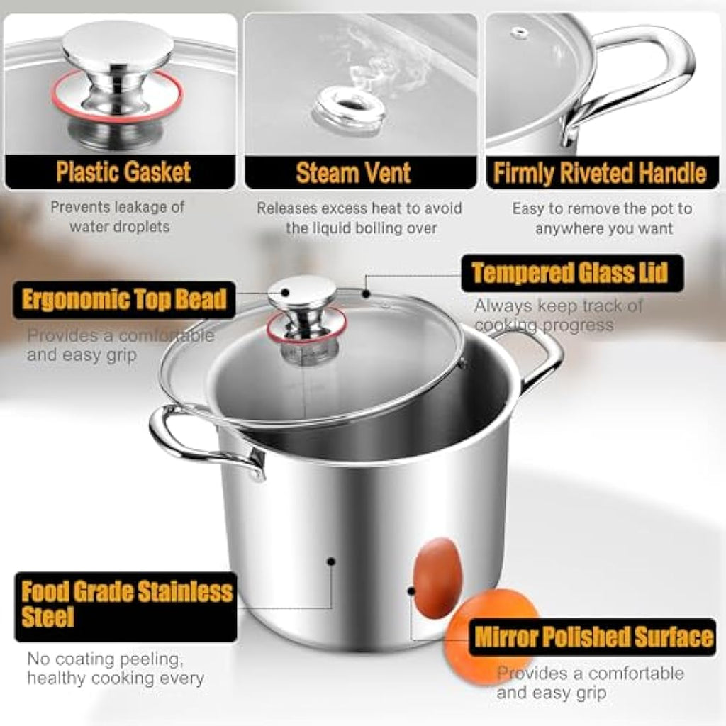 Joyfair 10L Stainless Steel Stock Pot | Tri-Ply Induction Soup Pot