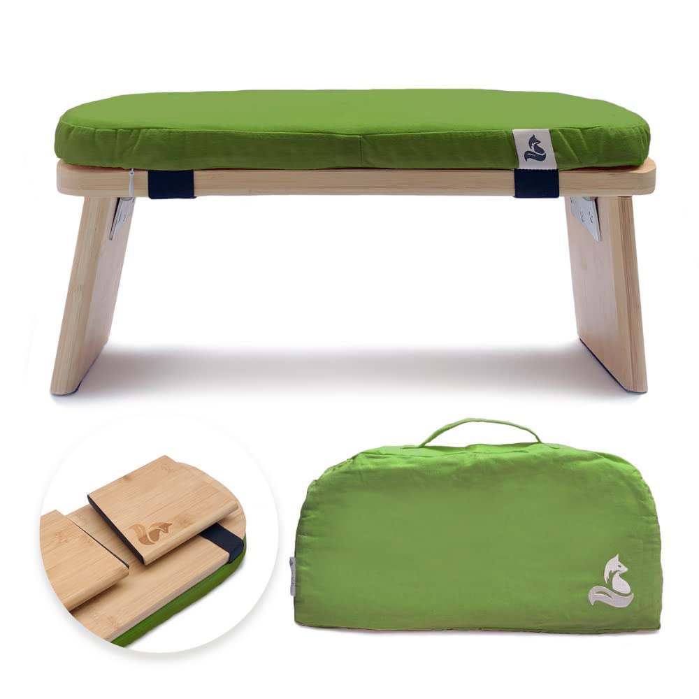 metaFox Foldable Bamboo Meditation Bench with Cushion and Bag