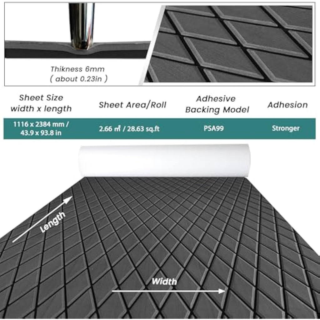 KXKZREN EVA Foam Boat Flooring – 6mm Diamond Non-Slip Marine Decking Sheet