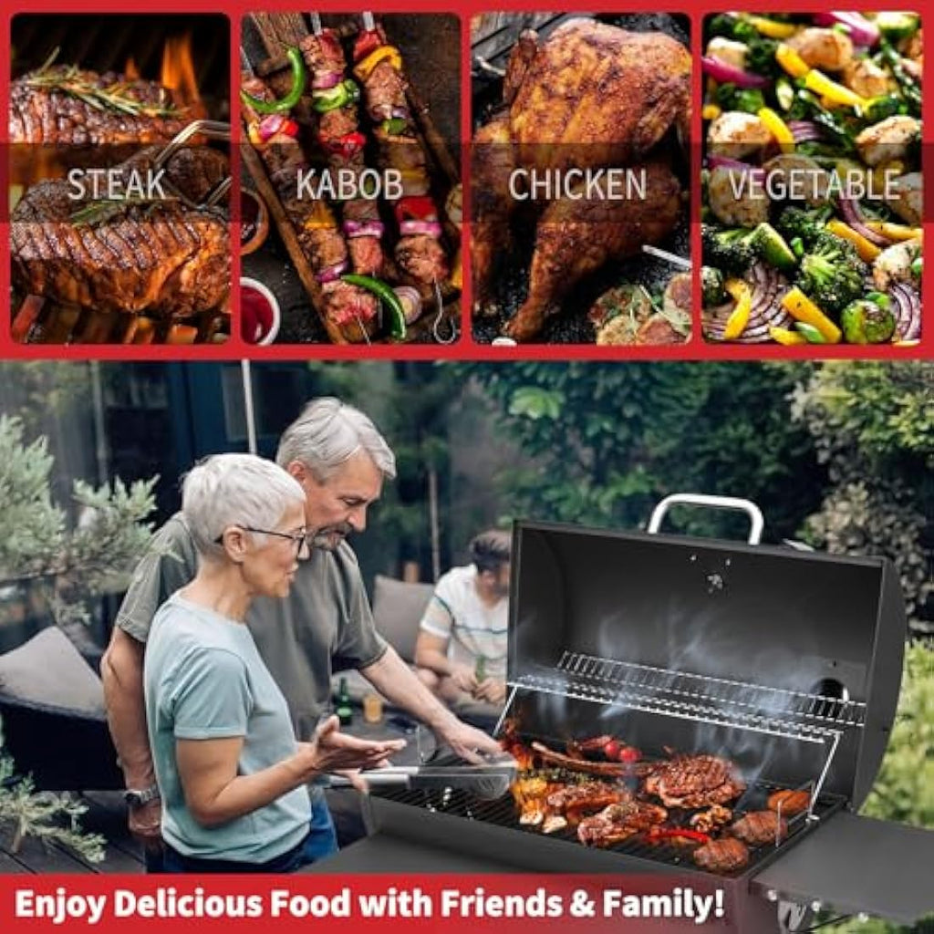 Kendane Barrel Charcoal Grill – Large Outdoor BBQ with Side Shelf