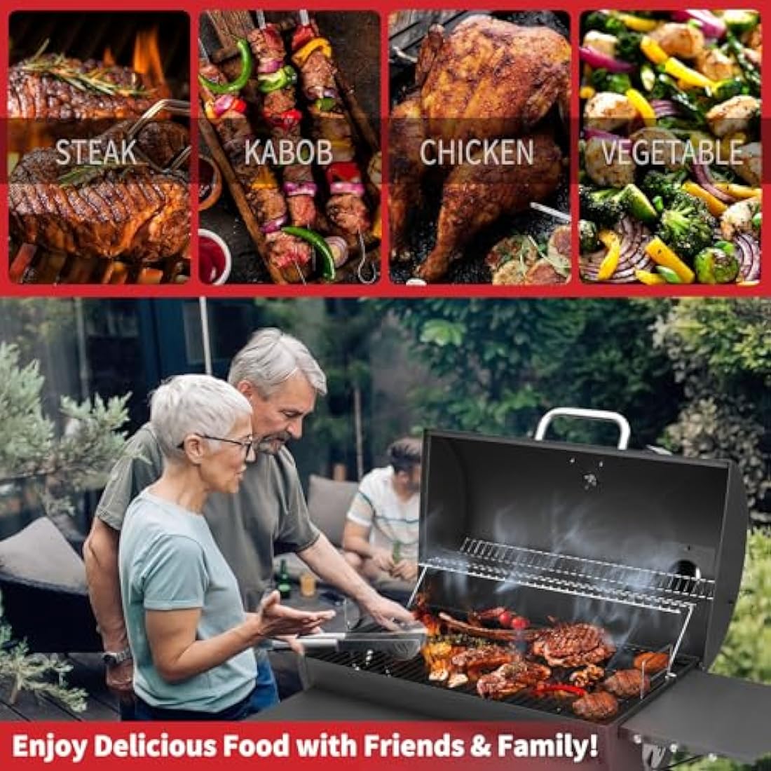 Kendane Barrel Charcoal Grill – Large Outdoor BBQ with Side Shelf