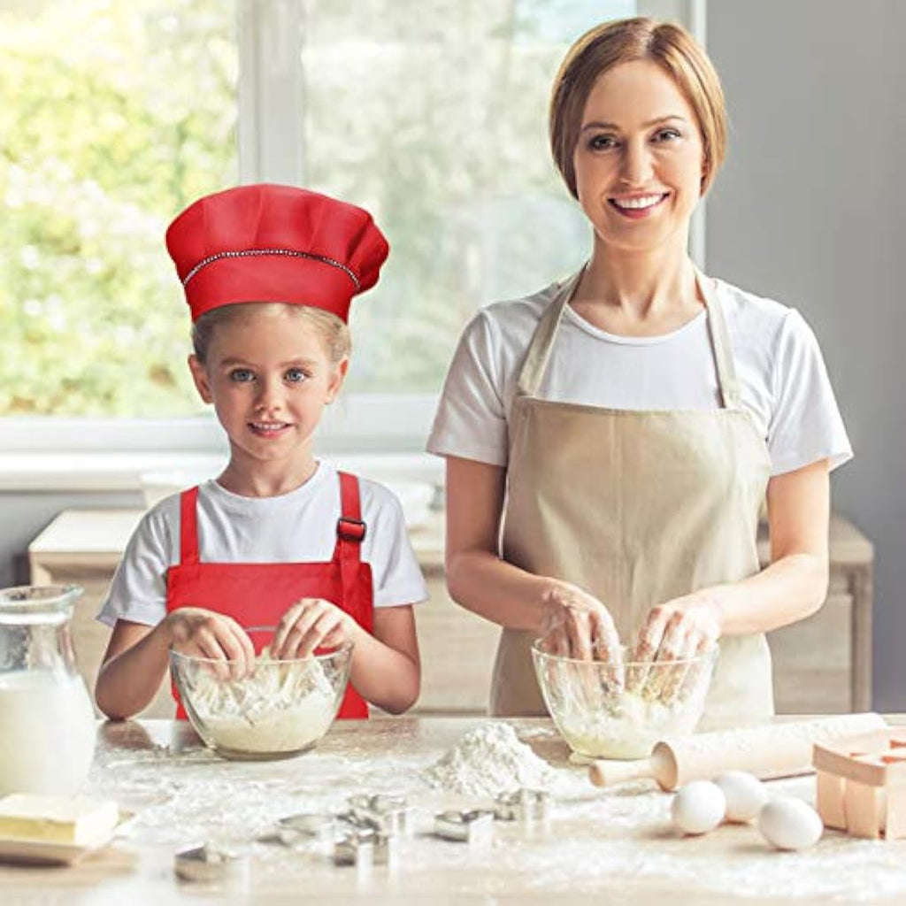 Kids Apron and Chef Hat Set – White Adjustable Bib with Pockets