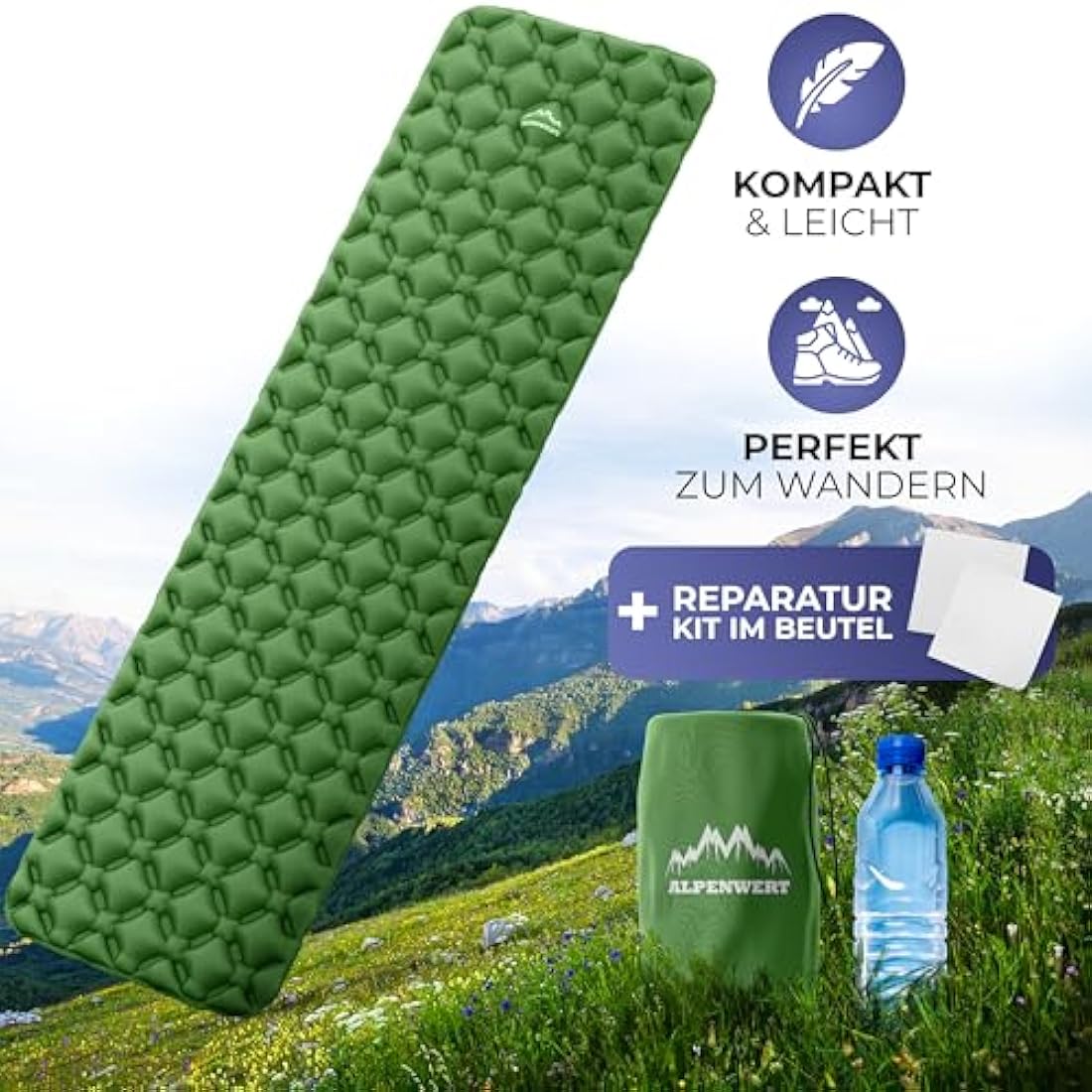 Alpenwert Ultralight Inflatable Sleeping Mat – Green Camping Mattress