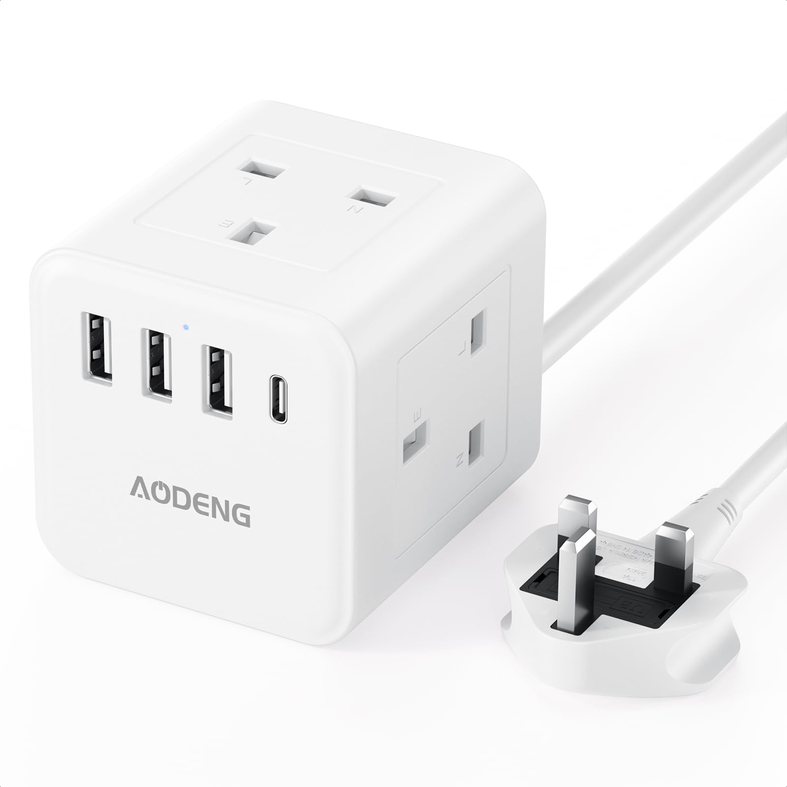 4-Way Extension Lead with 4 USB Slots – 1.5M White Cable