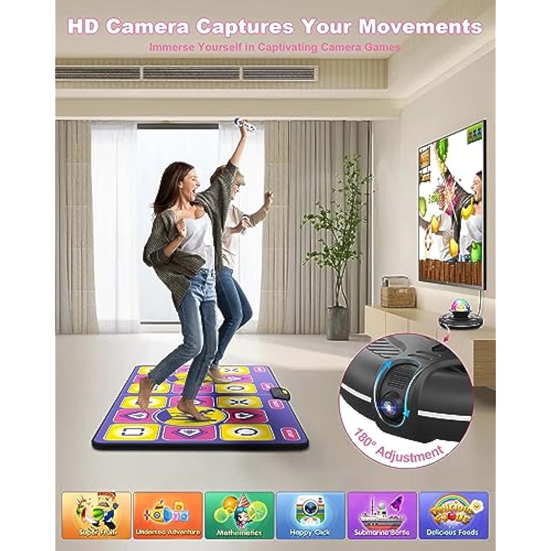 Acelufly Double Dance Mat with HD Camera – Wireless Fitness Pad (Purple)