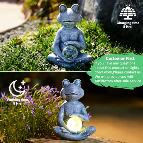 Jolof Store Meditating Yoga Frog Statue – Solar Resin Zen Garden Decor