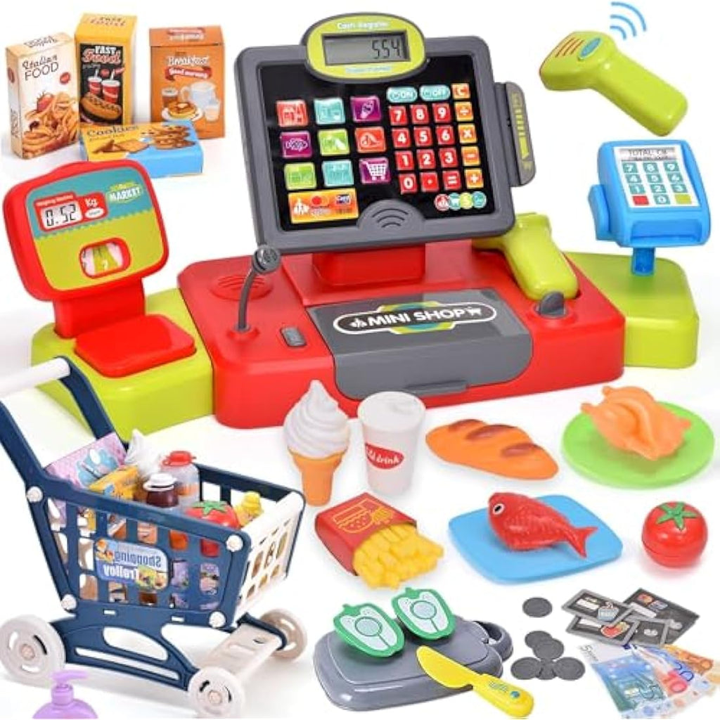 Kids Cash Register Toy Set with Shopping Trolley & Scanner