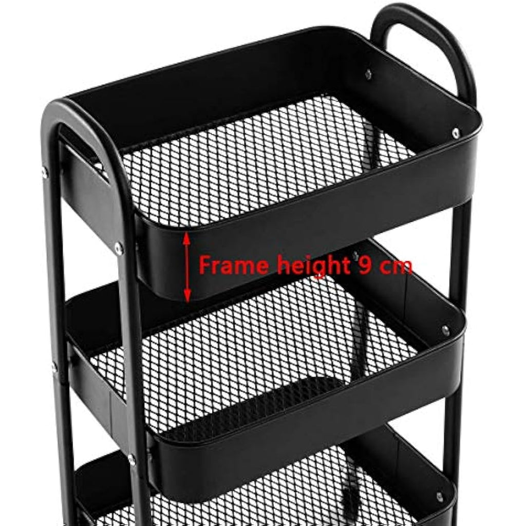Jolof Store 3-Tier Metal Rolling Utility Cart - Slim Storage Trolley, Black