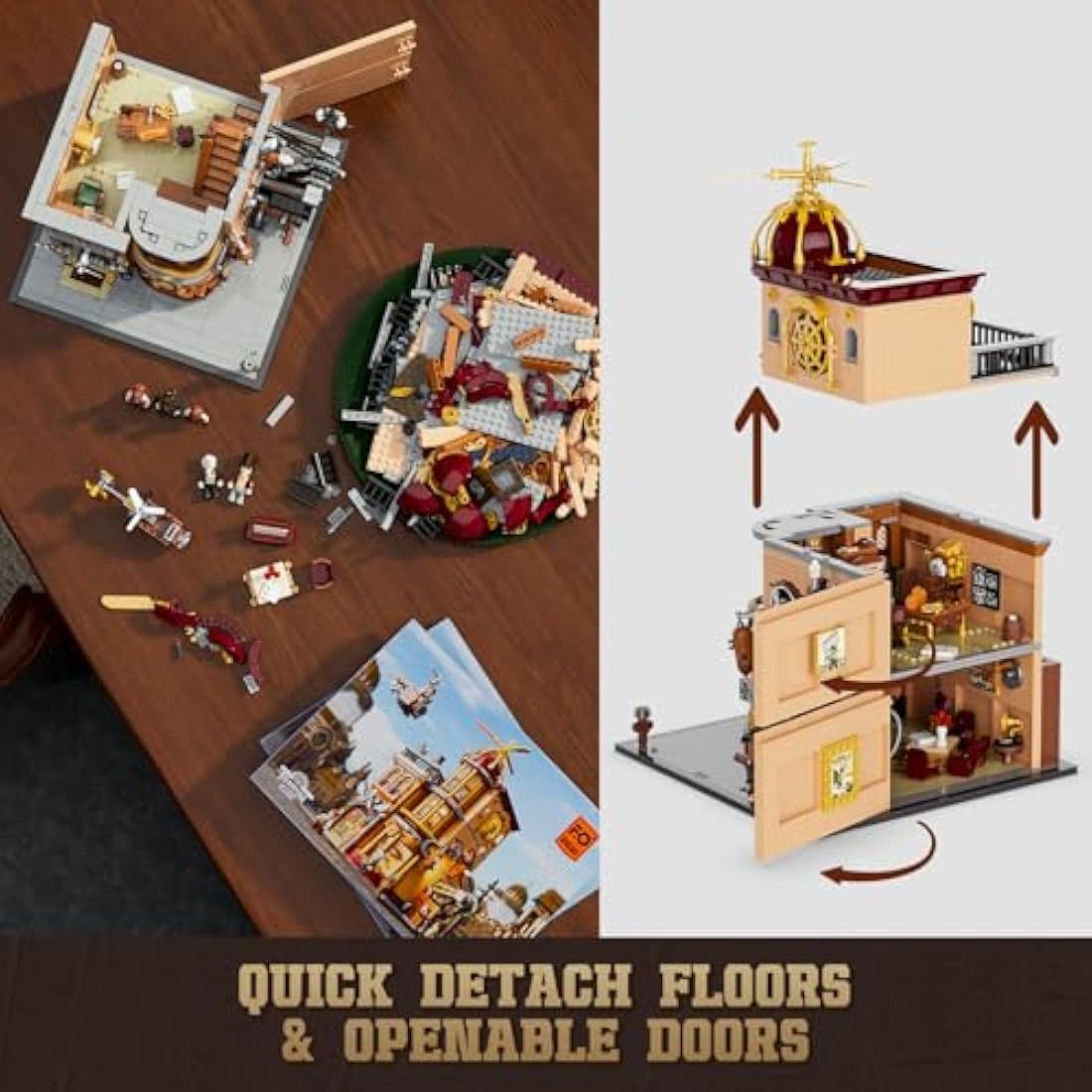 FUNWHOLE Steampunk Flying Club Lighted Building Set - 1858 Piece Kit
