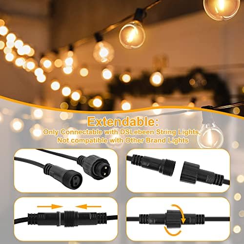 DSLebeen 100ft LED Festoon Lights | 50+2 Shatterproof G40 Bulbs | 2700K