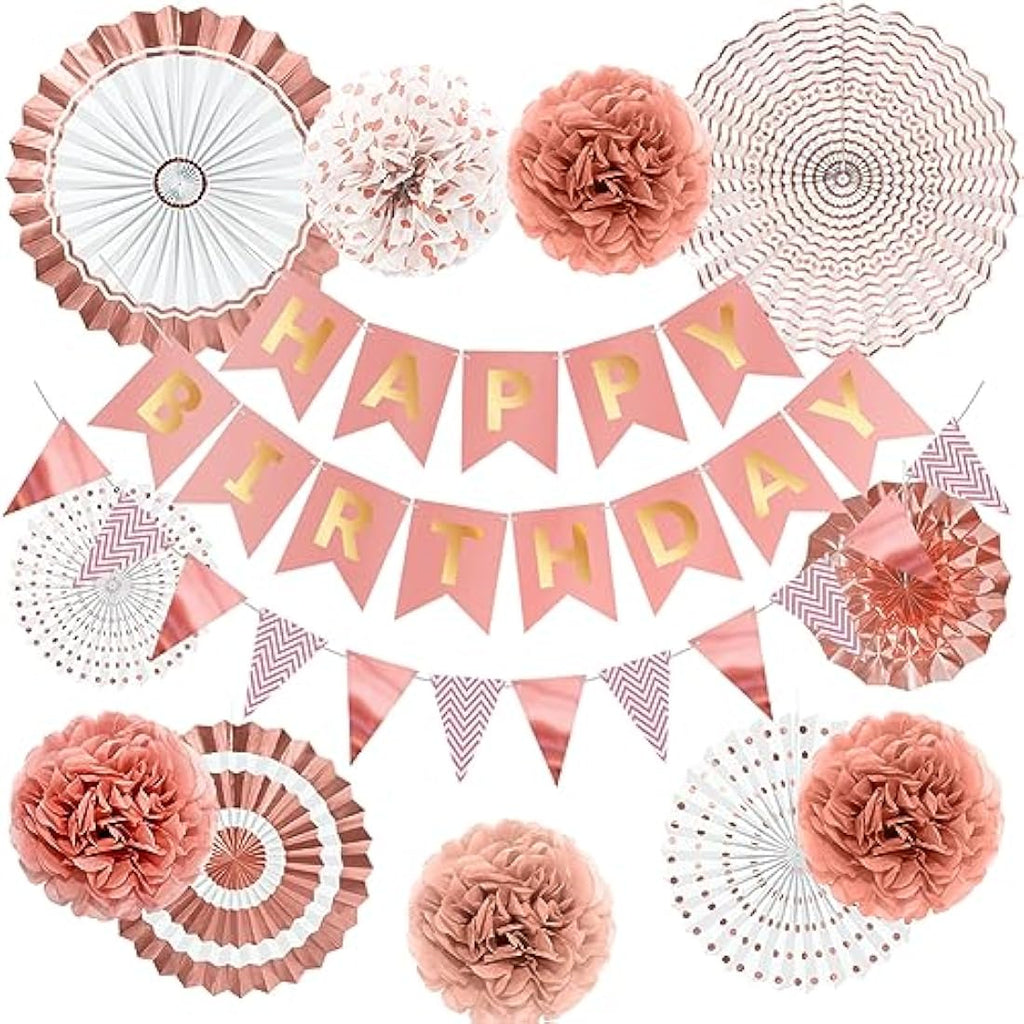Wonsta Rose Gold Reusable Birthday Decorations Kit – Eco-Friendly Party Set