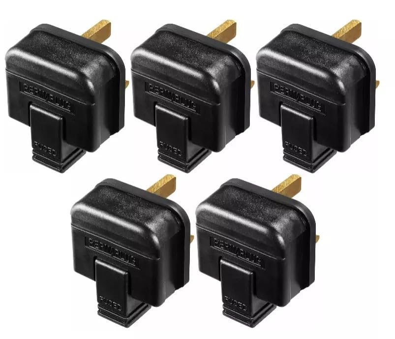 Heavy Duty 13A Rewireable Rubber Plugs - Black (Pack of 5)
