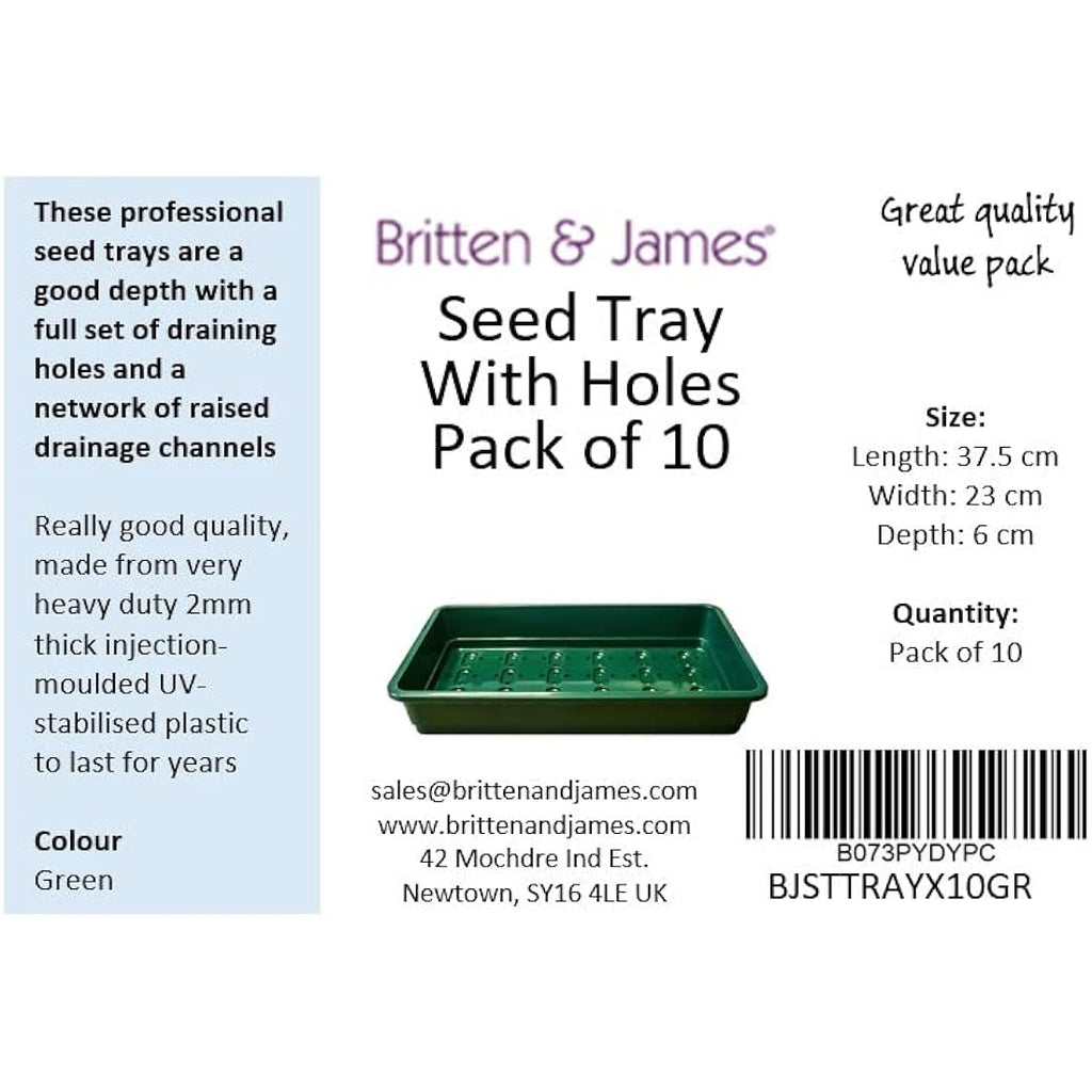 Britten & James Heavy Duty Seed Trays with Drainage Holes - Pack of 10