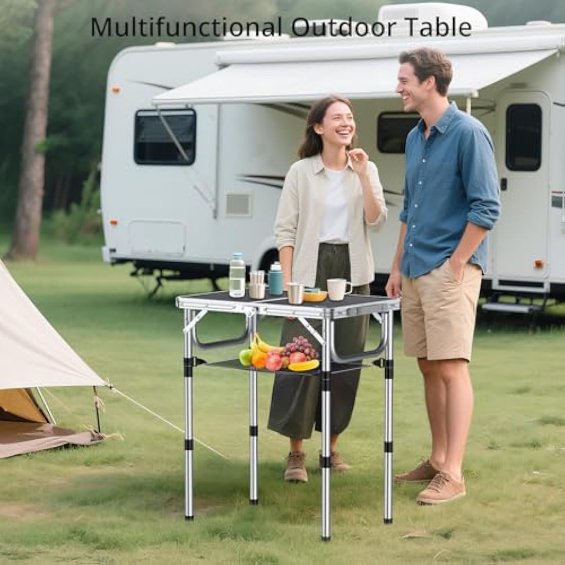 Anbte Folding Camping Table | 3 Adjustable Heights Aluminum Picnic Table