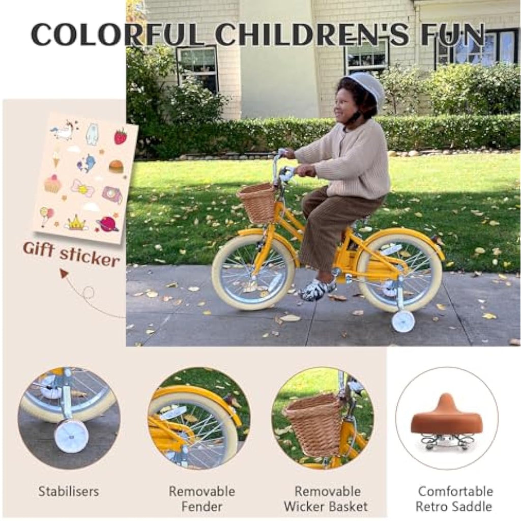Glerc Little Molly 12 Inch Retro Girls Bike with Wicker Basket