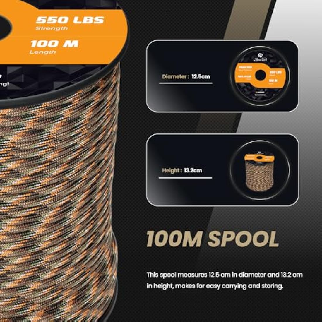 Abma Cord 550 Paracord – 100m Nylon Type III 7 Strand Rope, Hidden Camo