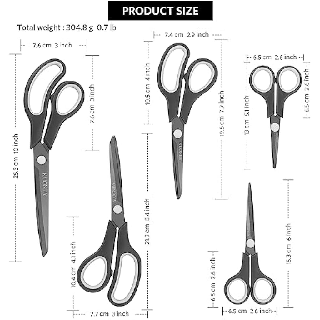 KUONIIY Titanium Scissors Set of 5 – Ultra Sharp Multi-Purpose Shears
