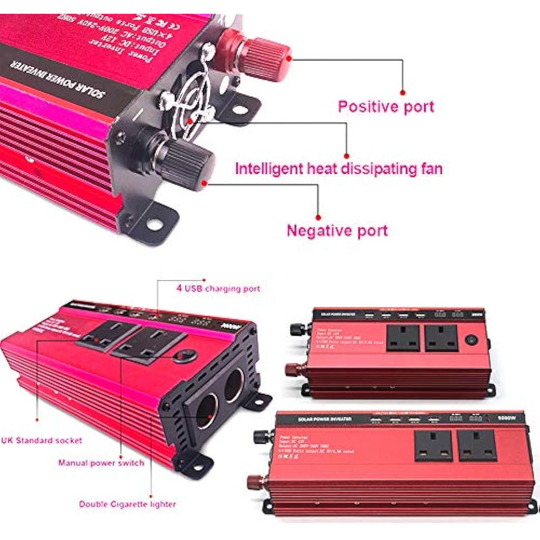 RUILASA 3000W Car Power Inverter | DC 12V to AC 230V Converter with 4 USB