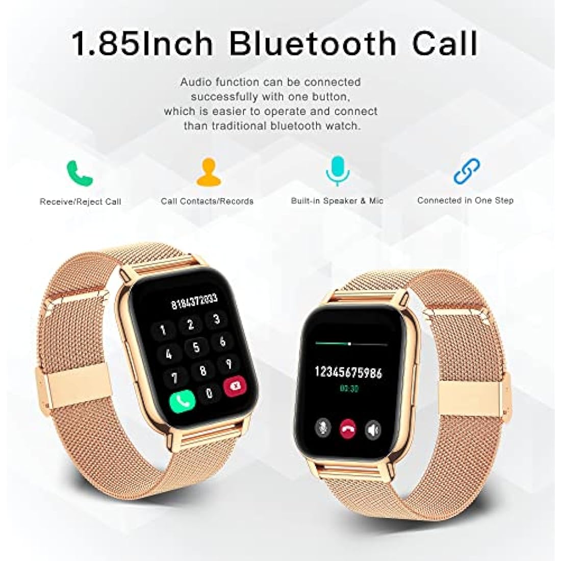 Popglory Smart Watch - 1.85" Fitness Tracker with Bluetooth Call & 2 Straps