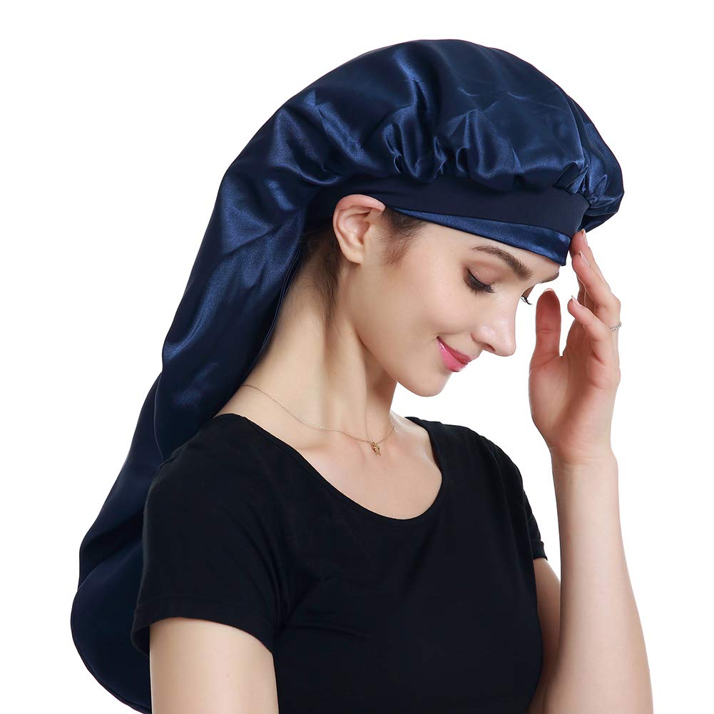 Extra Large Satin Bonnet | Silk Hair Wrap for Braids - Navy
