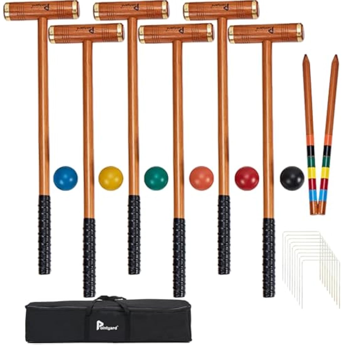 Pointyard 35" Six Player Croquet Set – Deluxe Rubber Wood Lawn Game