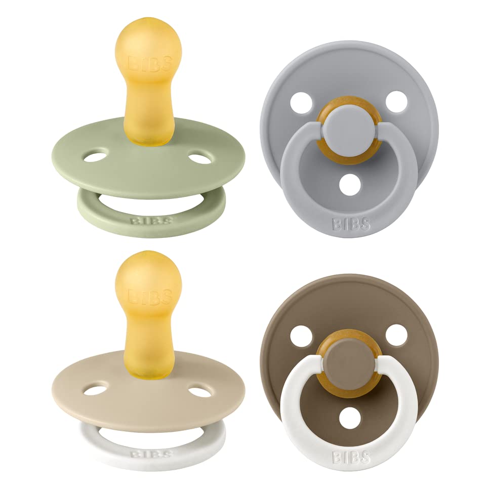 BIBS Colour Pacifiers 4-Pack | Natural Rubber Latex Soothers, 6-18m