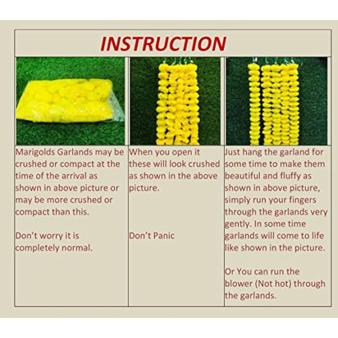 Jolof Store Artificial Marigold Garland - 5ft Yellow Floral Decor (5 Pack)