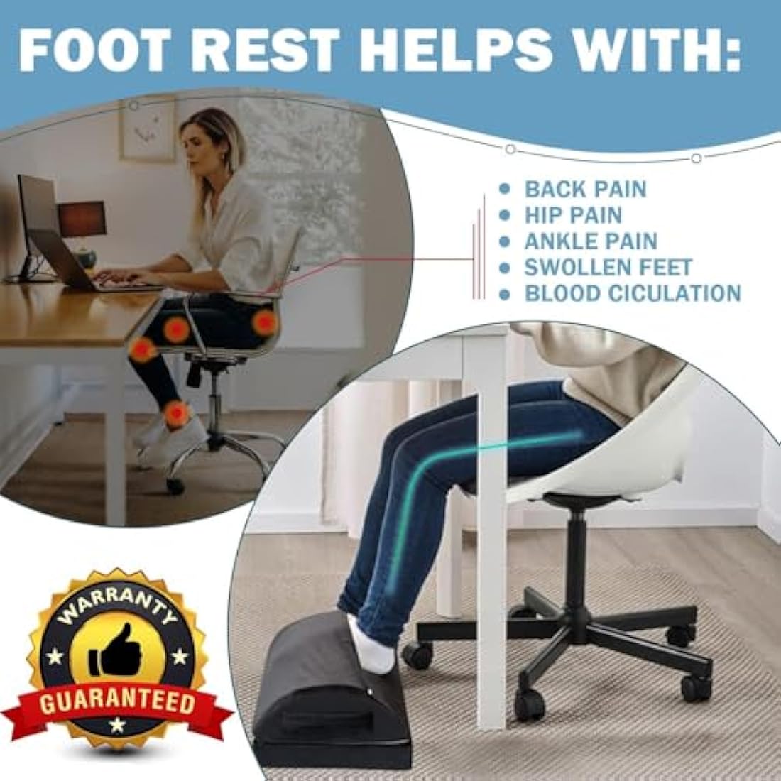 SKYNY Ergonomic Under Desk Foot Rest – Warm Sherpa Pocket Foam Footrest
