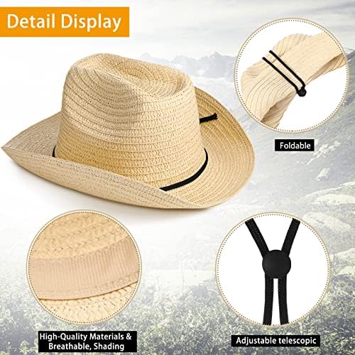Jolof Store Straw Cowboy Hats and Bandanas Set - 12 Pack Beige Western Style
