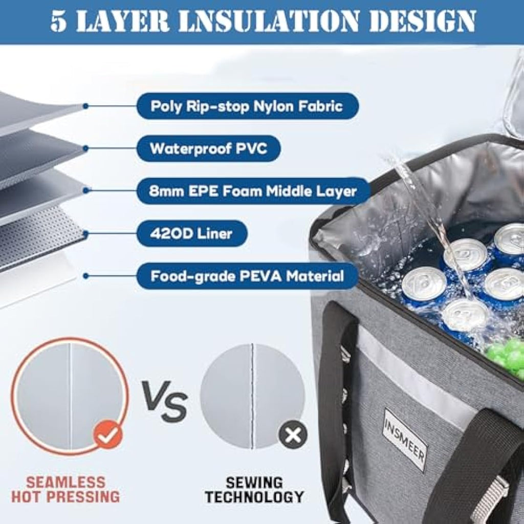 INSMEER 65 Can Large Soft Cooler Bag | 48L Insulated Leakproof Thermal Bag